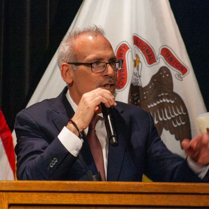 Illinois Supt. of Education Dr. Tony Sanders speaks at the Governor’s Mansion in Springfield in March 2026. (Capitol News Illinois photo by Jenna Schweikert)