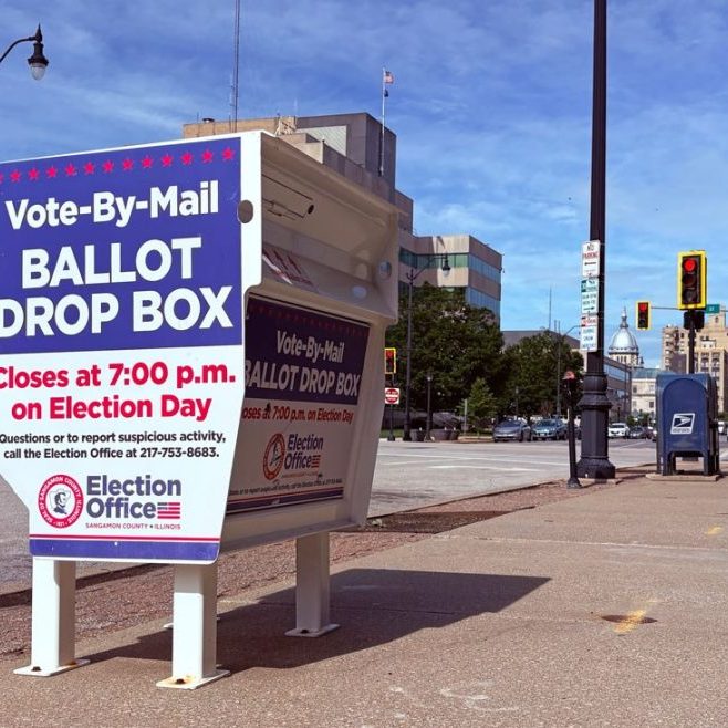 A vote-by-mail drop box is pictured in Springfield, blocks away from the Illinois Capitol. (Capitol News Illinois photo by Jerry Nowicki)