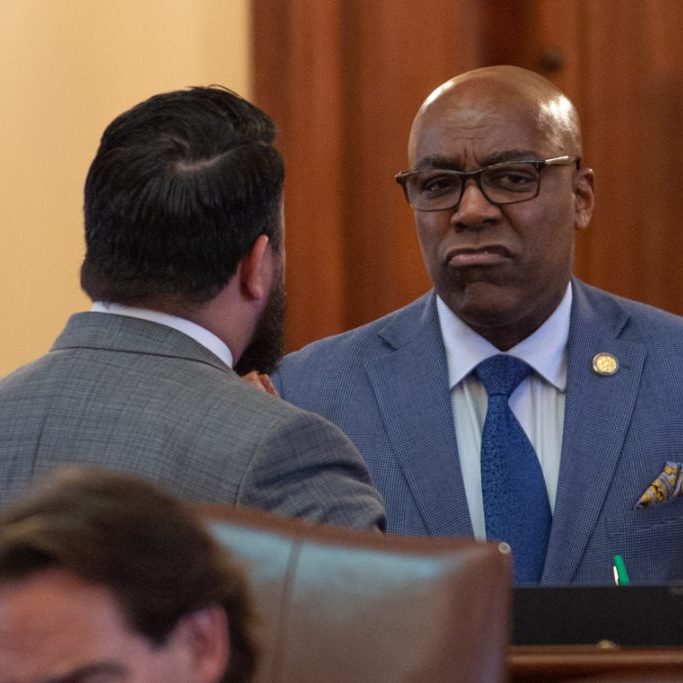 Illinois Attorney General Kwame Raoul is pictured on the floor of the state Senate chamber in Springfield in May 2025. (Capitol News Illinois photo by Jerry Nowicki)
