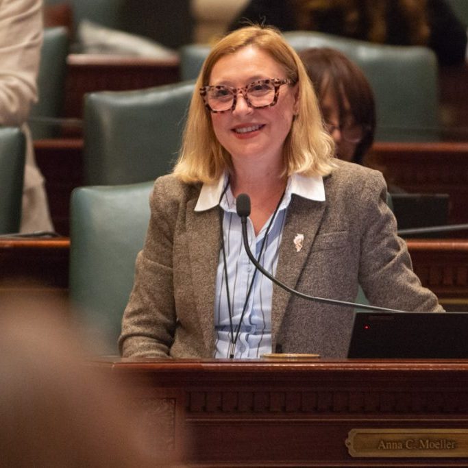State Rep. Anna Moeller, D-Elgin, speaks on her Medicaid bill on the House floor on May 31, 2026. (Capitol News Illinois photo by Jerry Nowicki)