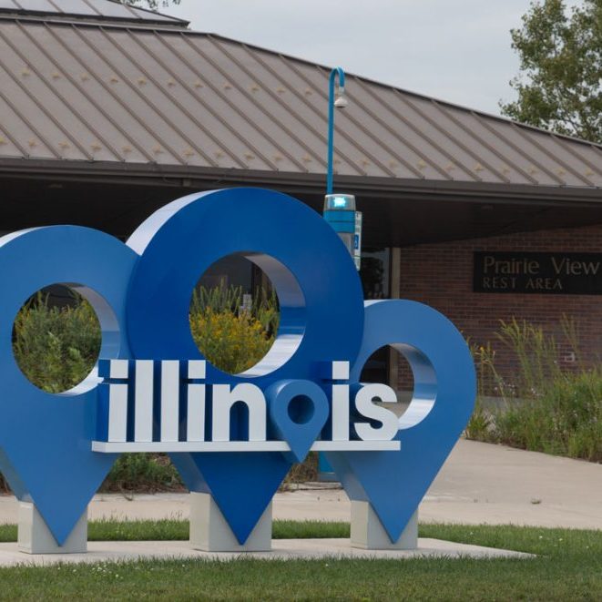 The visitor information center at the Prairie View Rest Area off Interstate 57 is one of the eight sites set to close at the end of the month. The rest stops in those locations will continue operating. (Capitol News Illinois photo by Maggie Dougherty)