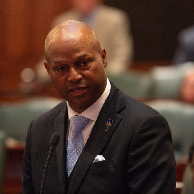 House Speaker Emanuel “Chris” Welch speaks on the House floor on Monday, June 1, telling his caucus there is more work to do on a Bears stadium bill. (Capitol News Illinois photo by Jerry Nowicki)