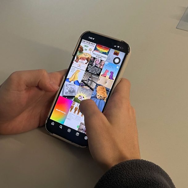 A student uses his phone in school. (Medill Illinois News Bureau photo by Sam Freeman)