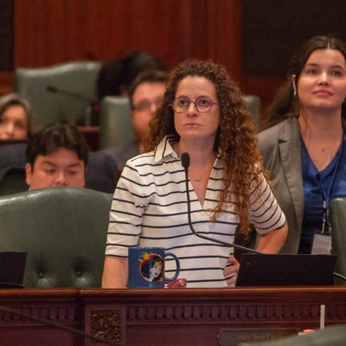 Rep. Mary Beth Canty, D-Arlington Heights, argues for the Reproductive Health Privacy Act, which would protect Illinois abortion patients from out-of-state retaliation, on the floor of the House on Sunday, May 31, 2026. (Capitol News Illinois photo by Jerry Nowicki)