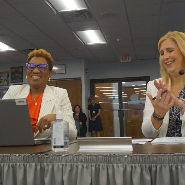 Ronda Dawson, left, executive director of teaching and learning at the Illinois State Board of Education, and Kirsten Parr, director of standards and instruction, present the final draft of the Illinois Comprehensive Numeracy Plan during the board’s regular monthly meeting Wednesday, June 10, 2026, in Springfield. (Capitol News Illinois photo by Peter Hancock)